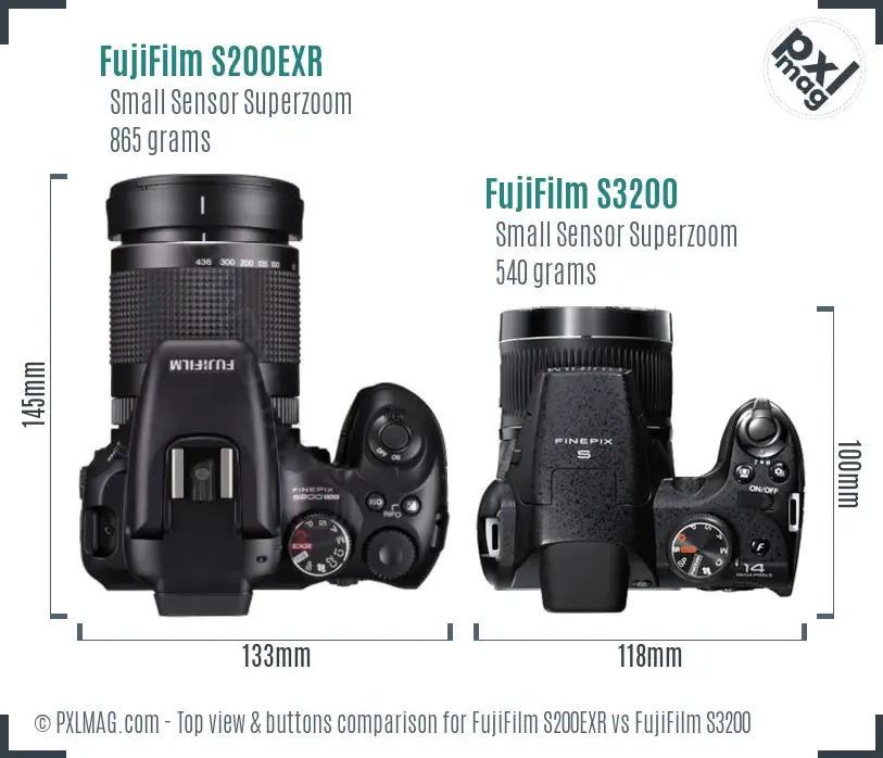 FujiFilm S200EXR vs FujiFilm S3200 top view buttons comparison