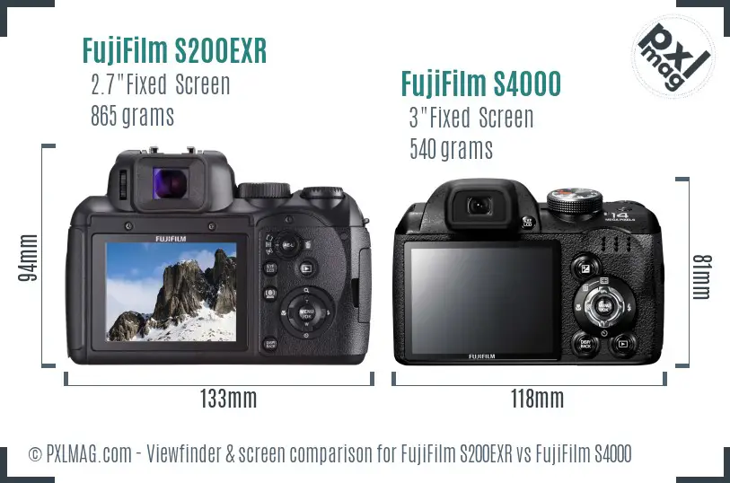 FujiFilm S200EXR vs FujiFilm S4000 Screen and Viewfinder comparison FujiFilm S200EXR vs FujiFilm S4000 Screen and Viewfinder comparison