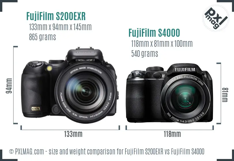 FujiFilm S200EXR vs FujiFilm S4000 size comparison FujiFilm S200EXR vs FujiFilm S4000 size comparison