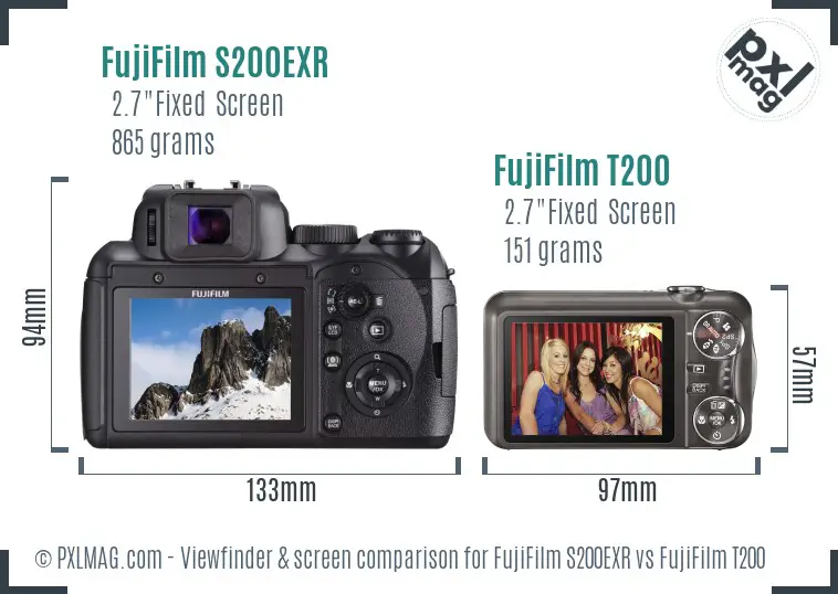 FujiFilm S200EXR vs FujiFilm T200 Screen and Viewfinder comparison