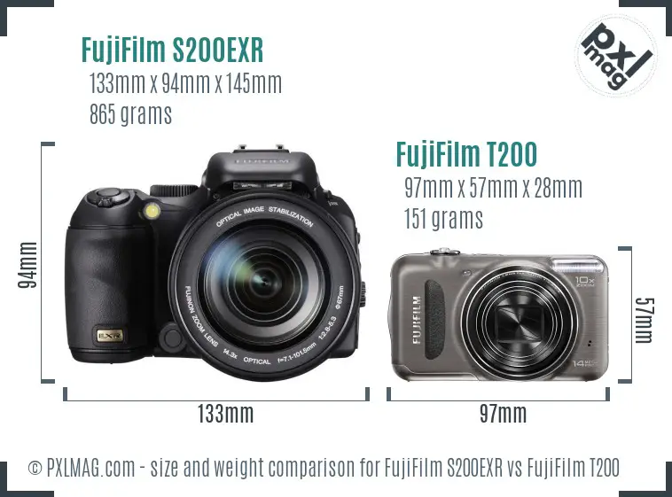 FujiFilm S200EXR vs FujiFilm T200 size comparison