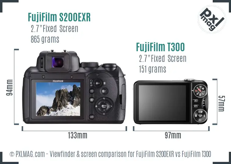 FujiFilm S200EXR vs FujiFilm T300 Screen and Viewfinder comparison