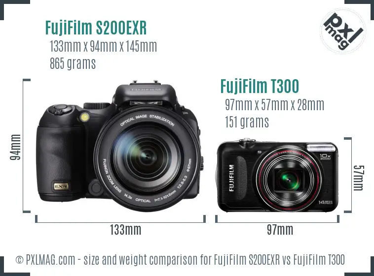 FujiFilm S200EXR vs FujiFilm T300 size comparison
