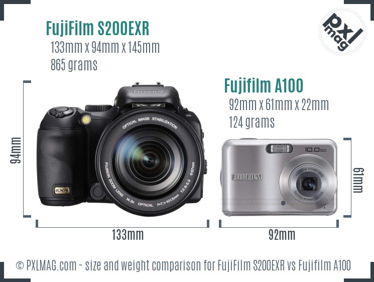 FujiFilm S200EXR vs Fujifilm A100 size comparison