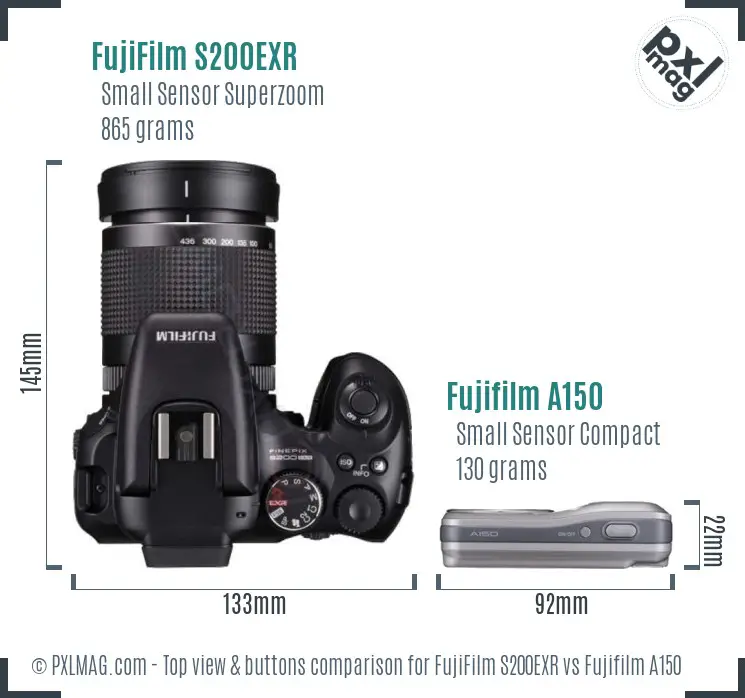 FujiFilm S200EXR vs Fujifilm A150 top view buttons comparison FujiFilm S200EXR vs Fujifilm A150 top view buttons comparison