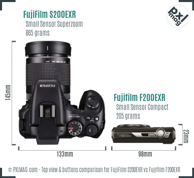 FujiFilm S200EXR vs Fujifilm F200EXR top view buttons comparison