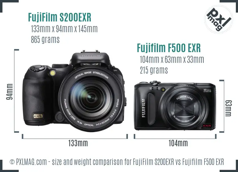 FujiFilm S200EXR vs Fujifilm F500 EXR size comparison