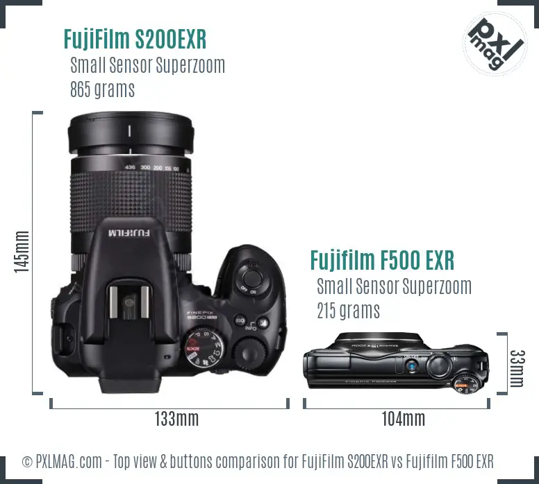 FujiFilm S200EXR vs Fujifilm F500 EXR top view buttons comparison