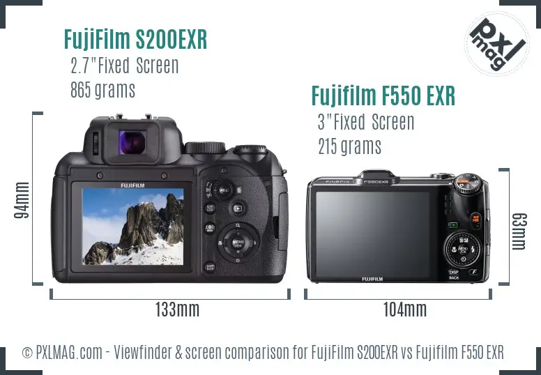 FujiFilm S200EXR vs Fujifilm F550 EXR Screen and Viewfinder comparison