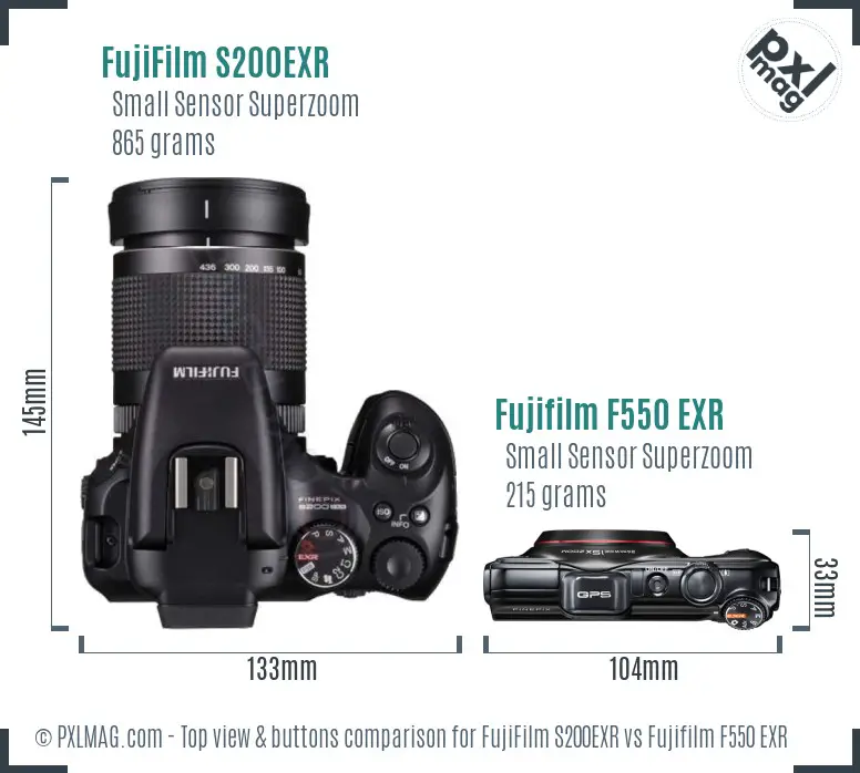 FujiFilm S200EXR vs Fujifilm F550 EXR top view buttons comparison