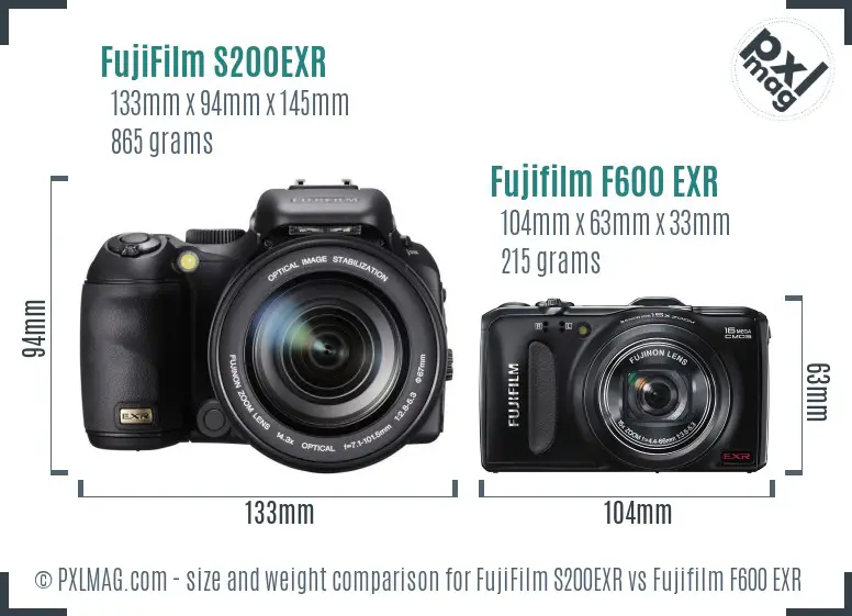 FujiFilm S200EXR vs Fujifilm F600 EXR size comparison