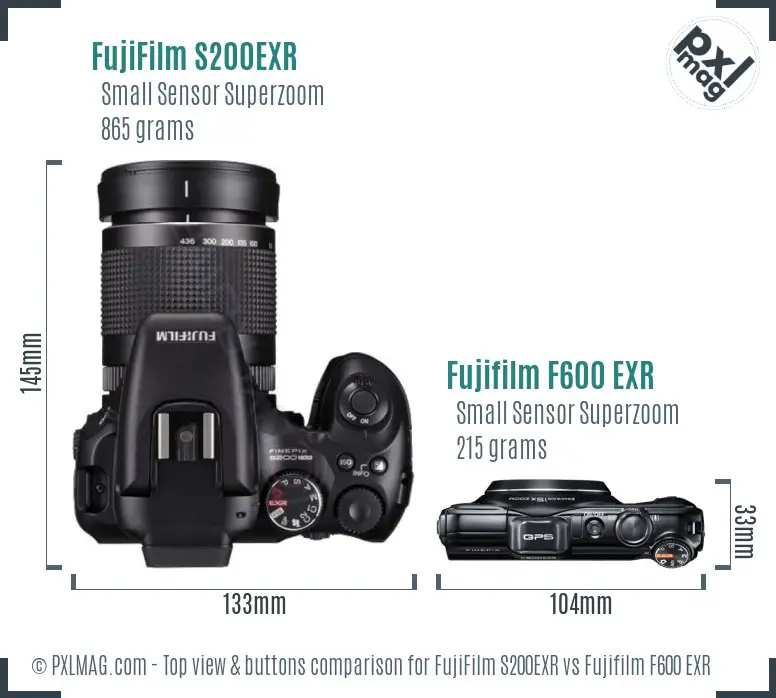 FujiFilm S200EXR vs Fujifilm F600 EXR top view buttons comparison