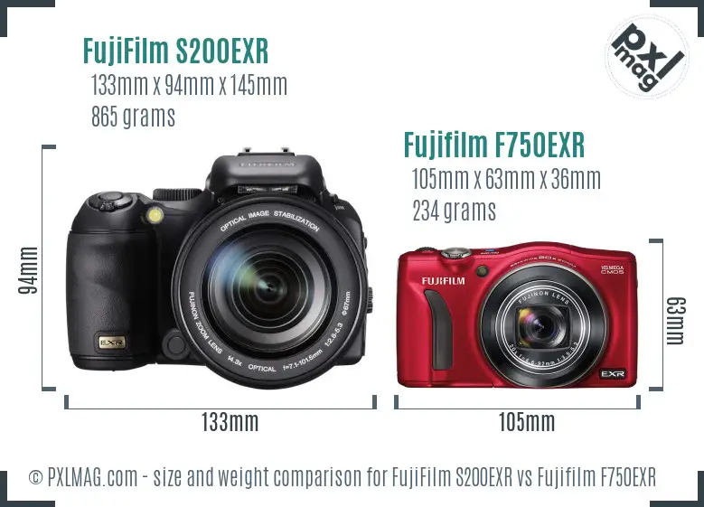 FujiFilm S200EXR vs Fujifilm F750EXR size comparison