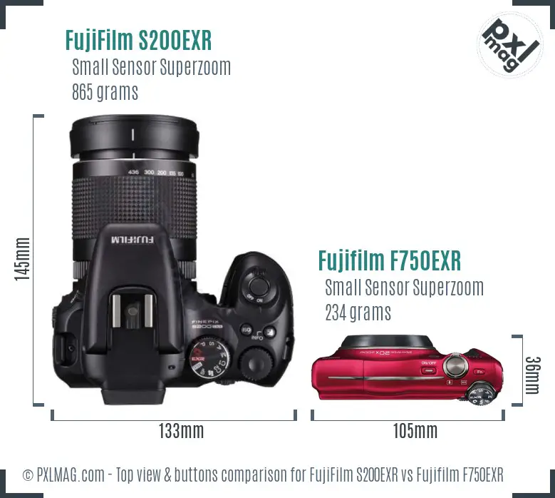 FujiFilm S200EXR vs Fujifilm F750EXR top view buttons comparison