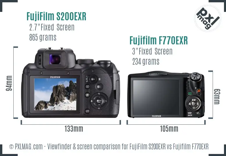 FujiFilm S200EXR vs Fujifilm F770EXR Screen and Viewfinder comparison