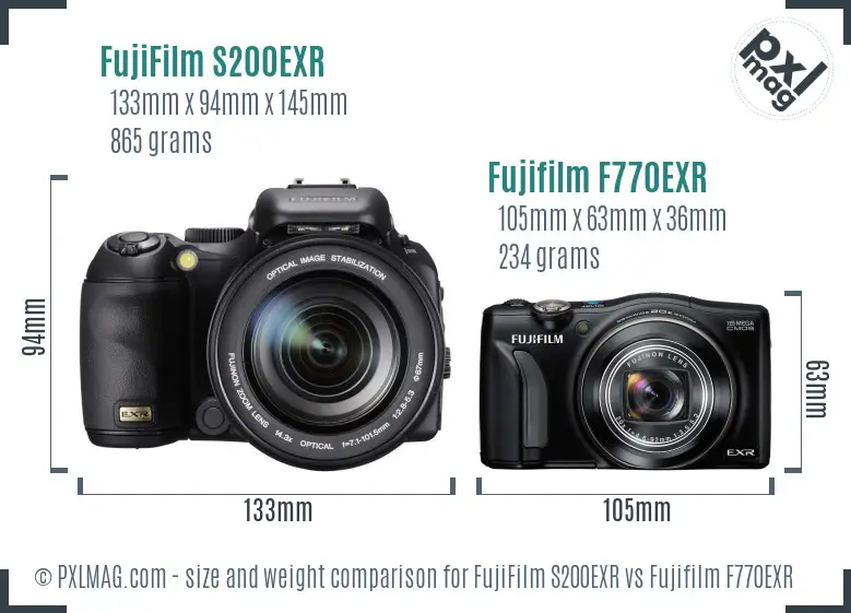 FujiFilm S200EXR vs Fujifilm F770EXR size comparison