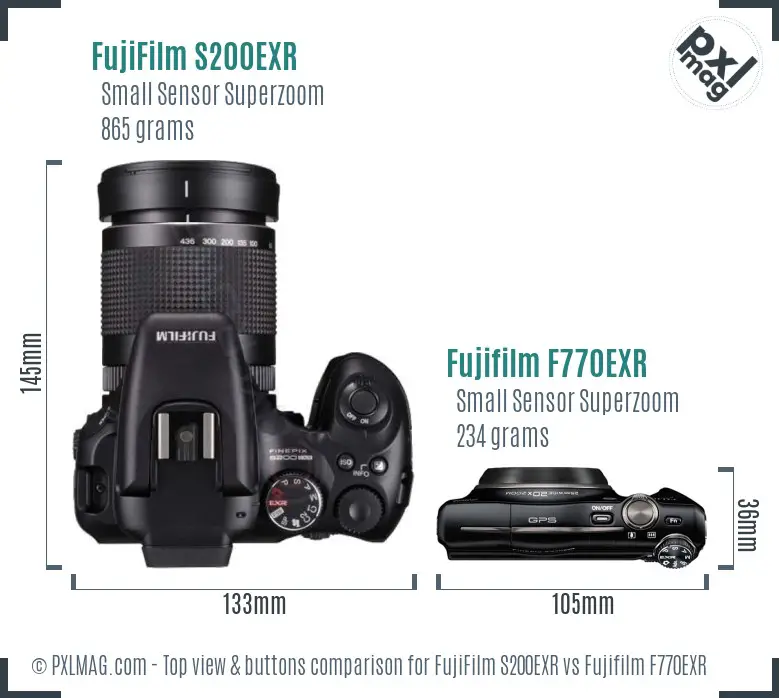 FujiFilm S200EXR vs Fujifilm F770EXR top view buttons comparison