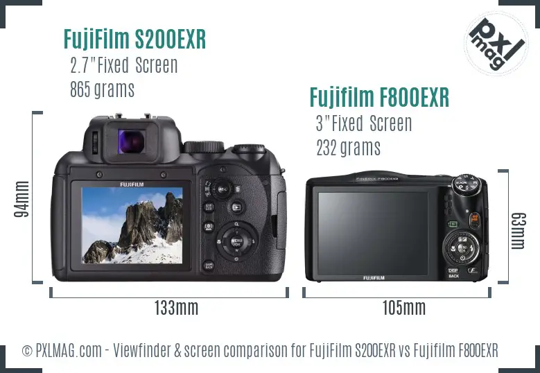 FujiFilm S200EXR vs Fujifilm F800EXR Screen and Viewfinder comparison