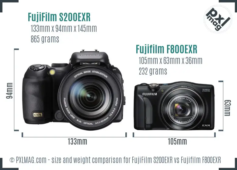 FujiFilm S200EXR vs Fujifilm F800EXR size comparison