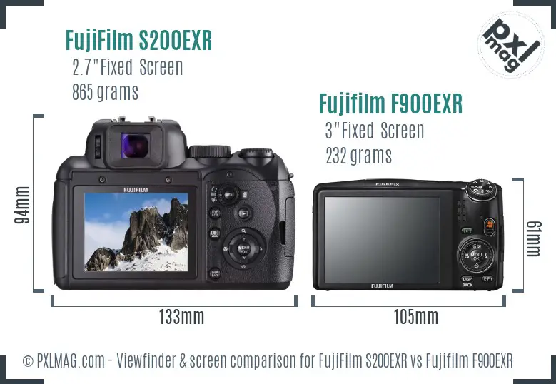 FujiFilm S200EXR vs Fujifilm F900EXR Screen and Viewfinder comparison