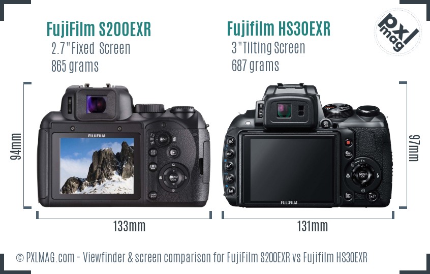 FujiFilm S200EXR vs Fujifilm HS30EXR Screen and Viewfinder comparison