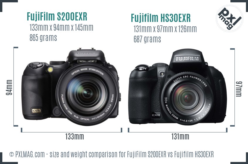 FujiFilm S200EXR vs Fujifilm HS30EXR size comparison