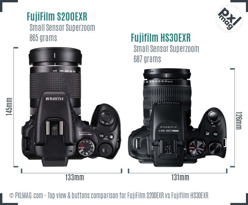 FujiFilm S200EXR vs Fujifilm HS30EXR top view buttons comparison