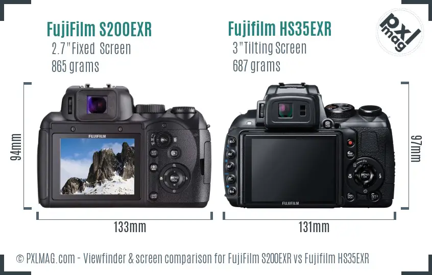 FujiFilm S200EXR vs Fujifilm HS35EXR Screen and Viewfinder comparison