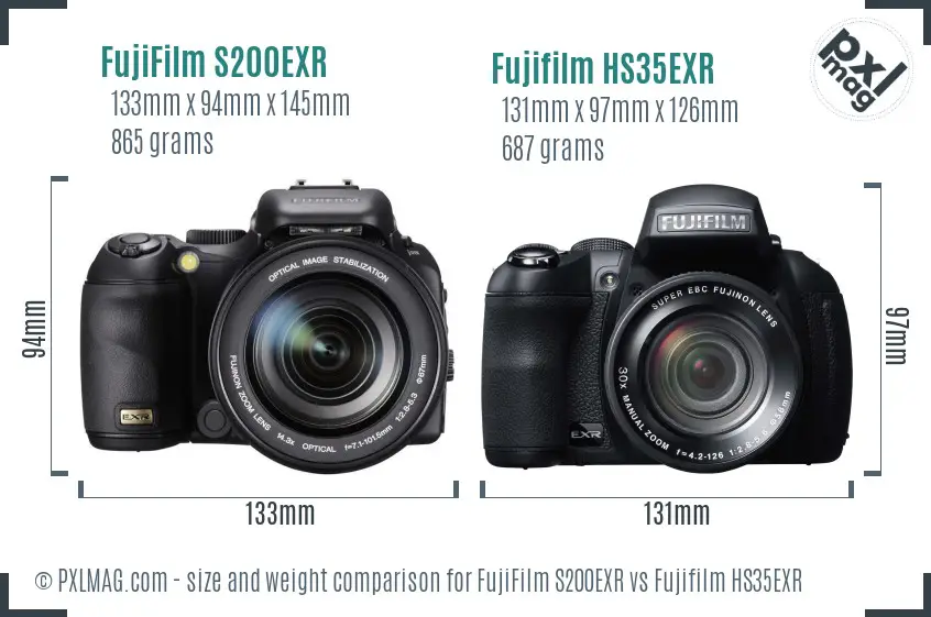 FujiFilm S200EXR vs Fujifilm HS35EXR size comparison
