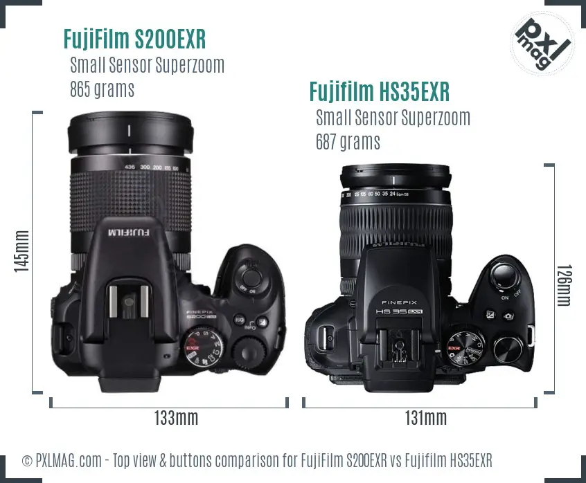 FujiFilm S200EXR vs Fujifilm HS35EXR top view buttons comparison