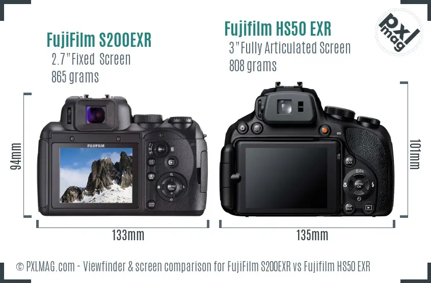 FujiFilm S200EXR vs Fujifilm HS50 EXR Screen and Viewfinder comparison