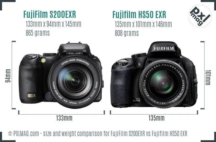 FujiFilm S200EXR vs Fujifilm HS50 EXR size comparison