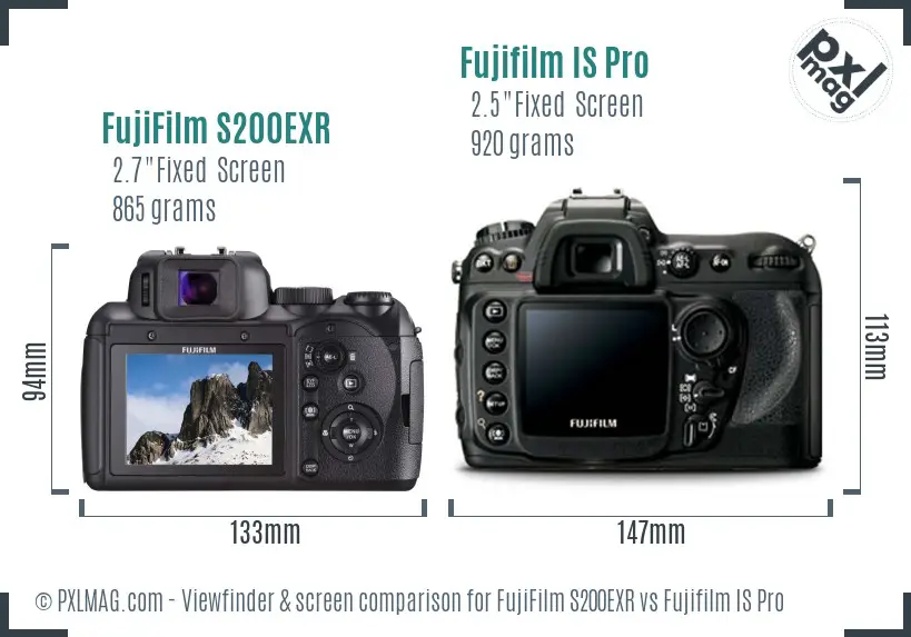 FujiFilm S200EXR vs Fujifilm IS Pro Screen and Viewfinder comparison