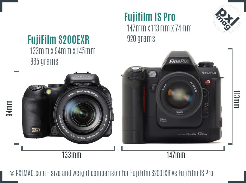 FujiFilm S200EXR vs Fujifilm IS Pro size comparison