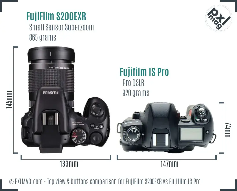 FujiFilm S200EXR vs Fujifilm IS Pro top view buttons comparison