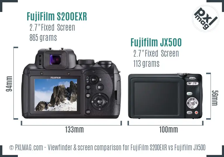 FujiFilm S200EXR vs Fujifilm JX500 Screen and Viewfinder comparison