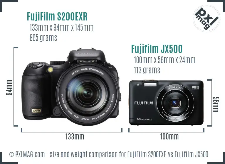 FujiFilm S200EXR vs Fujifilm JX500 size comparison