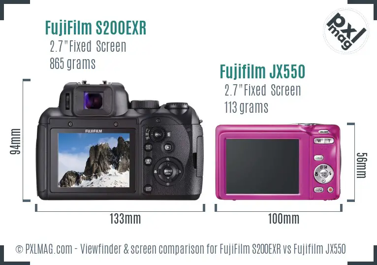 FujiFilm S200EXR vs Fujifilm JX550 Screen and Viewfinder comparison