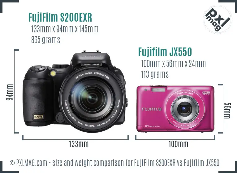 FujiFilm S200EXR vs Fujifilm JX550 size comparison