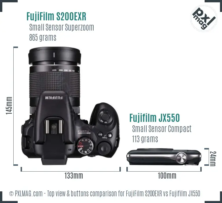 FujiFilm S200EXR vs Fujifilm JX550 top view buttons comparison