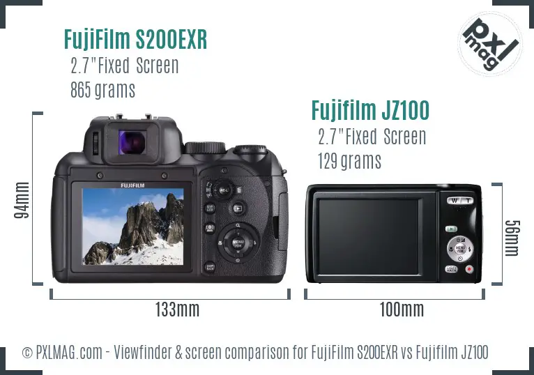 FujiFilm S200EXR vs Fujifilm JZ100 Screen and Viewfinder comparison FujiFilm S200EXR vs Fujifilm JZ100 Screen and Viewfinder comparison