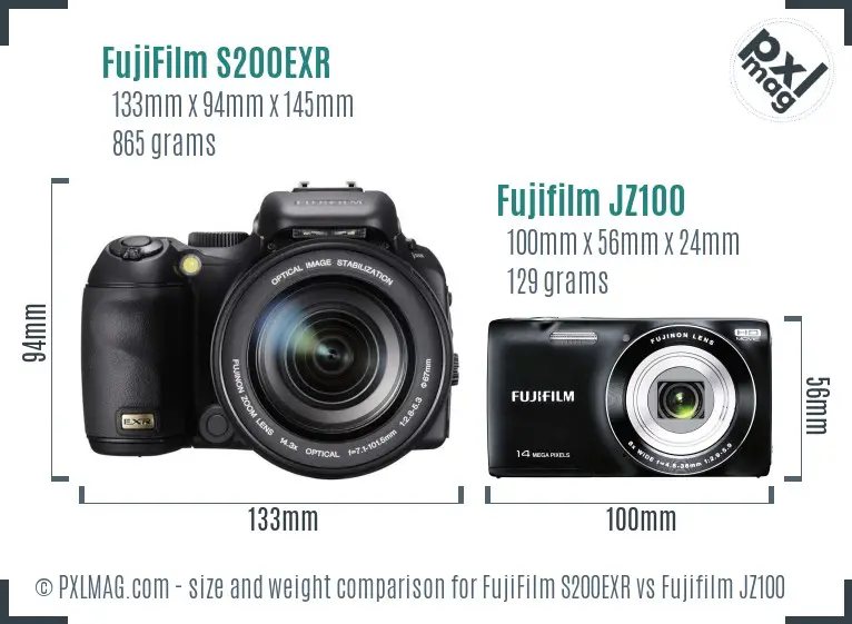 FujiFilm S200EXR vs Fujifilm JZ100 size comparison FujiFilm S200EXR vs Fujifilm JZ100 size comparison