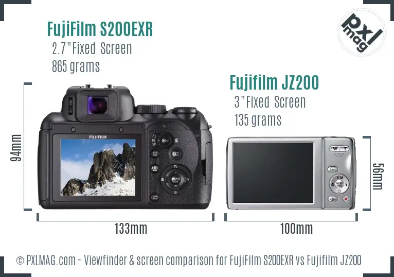 FujiFilm S200EXR vs Fujifilm JZ200 Screen and Viewfinder comparison