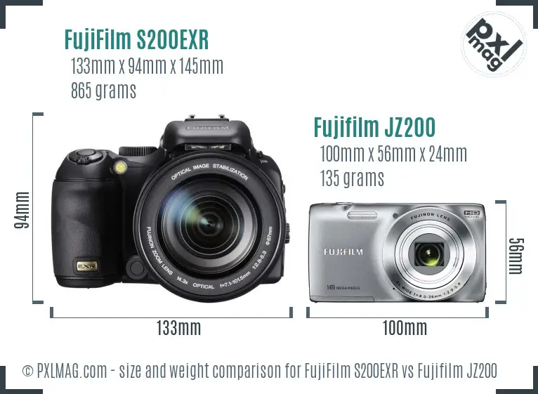 FujiFilm S200EXR vs Fujifilm JZ200 size comparison