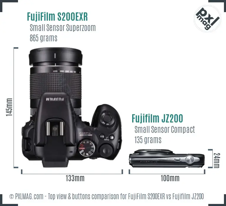 FujiFilm S200EXR vs Fujifilm JZ200 top view buttons comparison