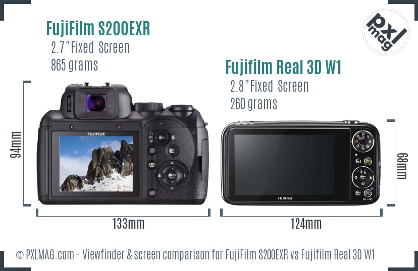 FujiFilm S200EXR vs Fujifilm Real 3D W1 Screen and Viewfinder comparison