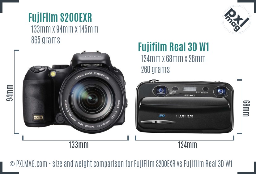 FujiFilm S200EXR vs Fujifilm Real 3D W1 size comparison
