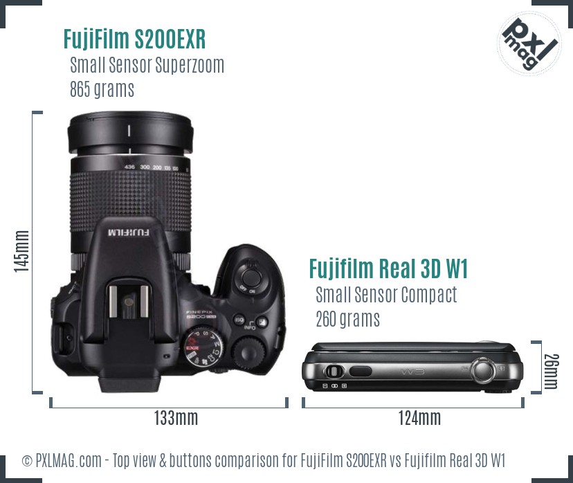 FujiFilm S200EXR vs Fujifilm Real 3D W1 top view buttons comparison