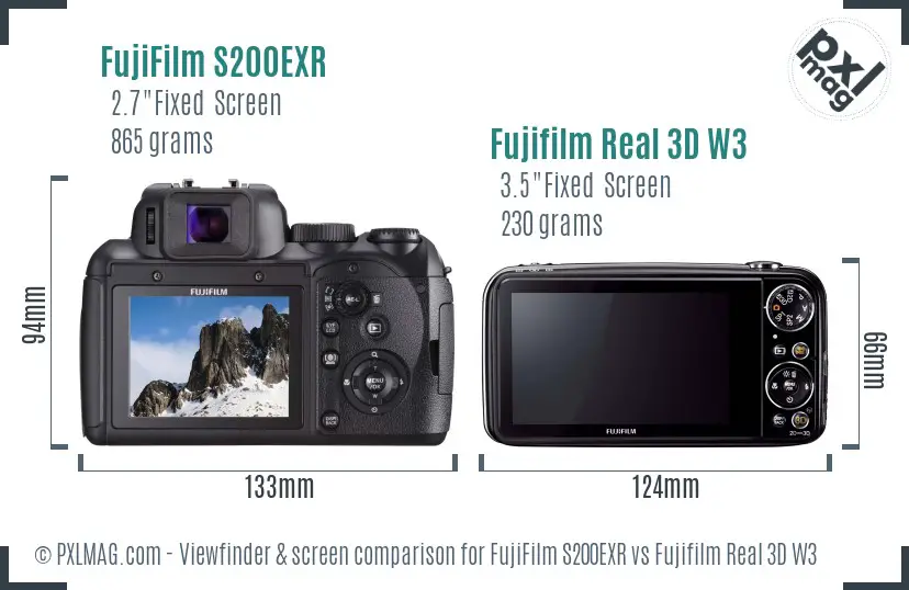 FujiFilm S200EXR vs Fujifilm Real 3D W3 Screen and Viewfinder comparison