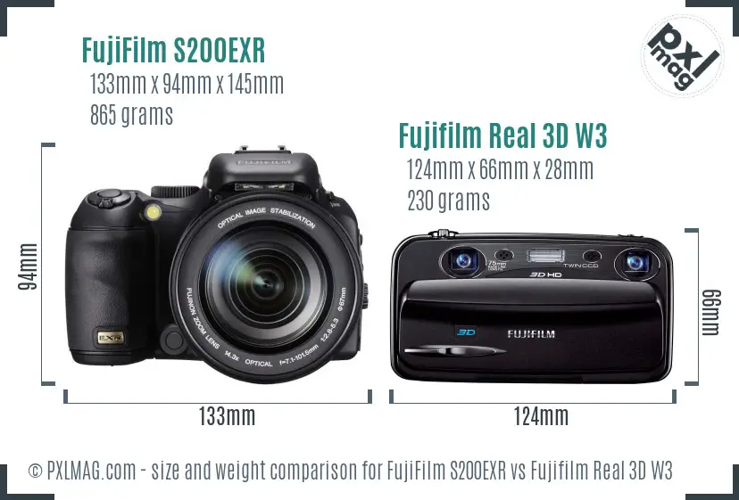 FujiFilm S200EXR vs Fujifilm Real 3D W3 size comparison